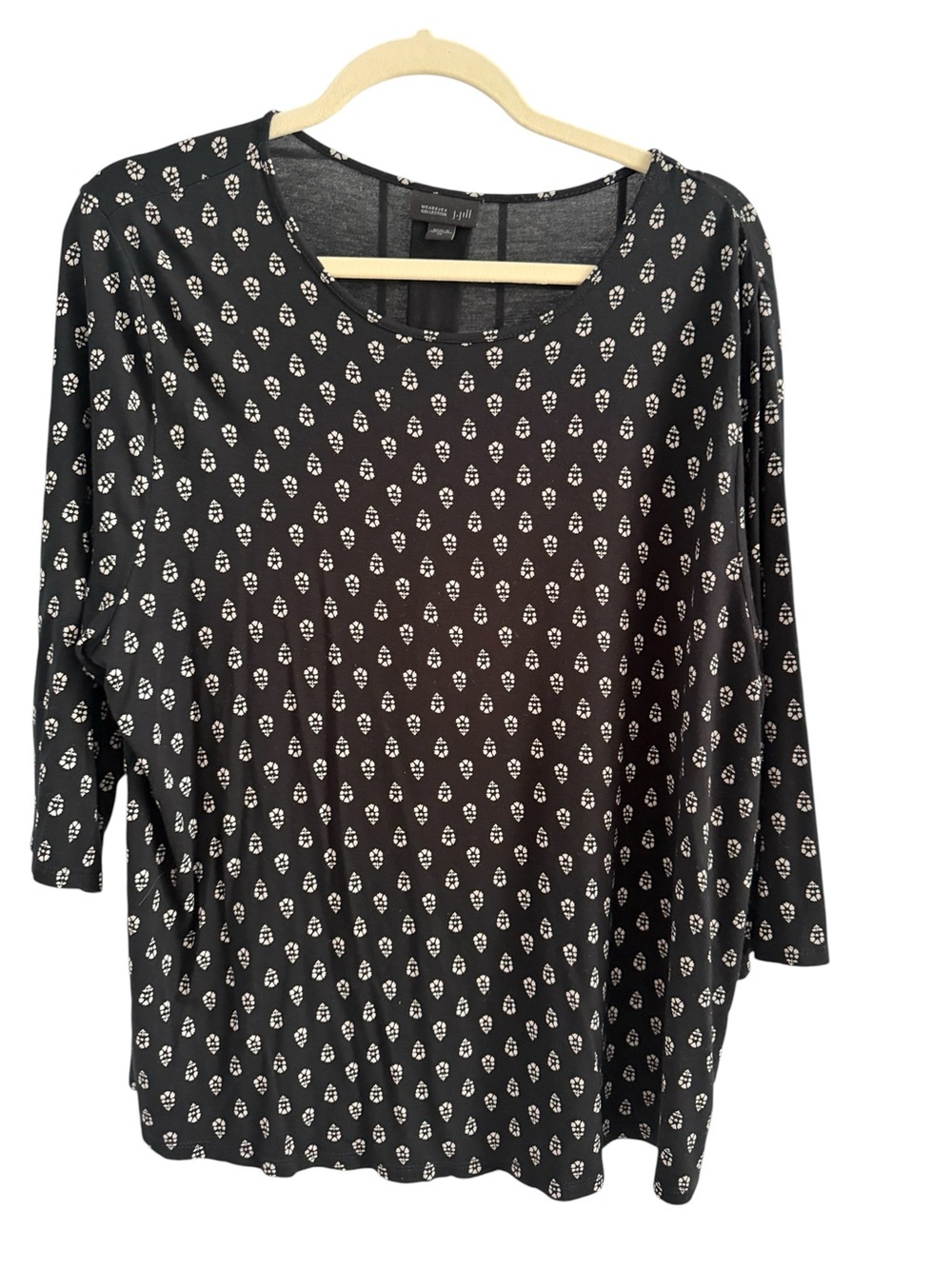 J. Jill Black Long-Sleeve Top with White Dot Motif
